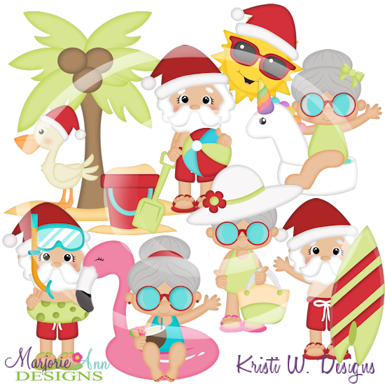 Santa & Mrs Summer Vacation SVG Cutting Files+Clipart - Click Image to Close
